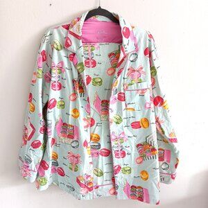 Nick & Nora Pastel Macaron Print Pajama Top in Mint, Pink, Yellow